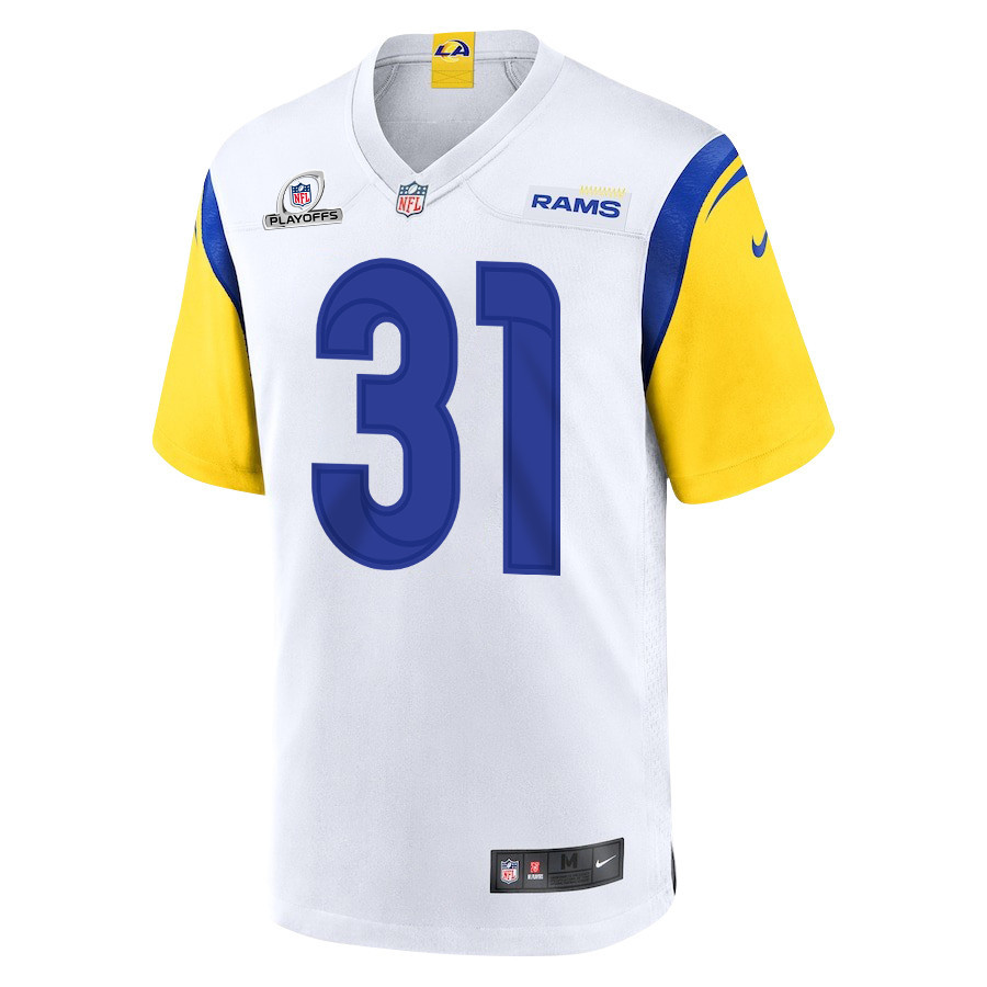 Nick Hampton 31 Los Angeles Rams 2023 Playoffs Patch Game Men Jersey - White