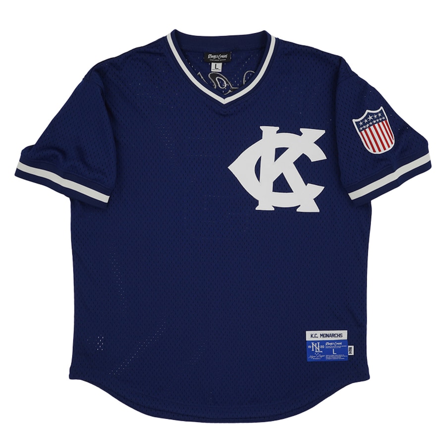 Men's MLB Kansas City Monarchs #5 Rings & Crwns Navy Mesh Replica V-Neck Jersey