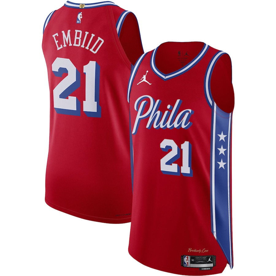 Men's Philadelphia 76ers Joel Embiid Jordan Brand Red Authentic Player Jersey