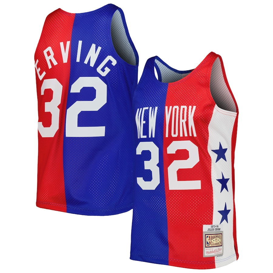 Men's New York Nets Julius Erving Mitchell & Ness Blue/Red Hardwood Classics 1973/74 Split Swingman Jersey