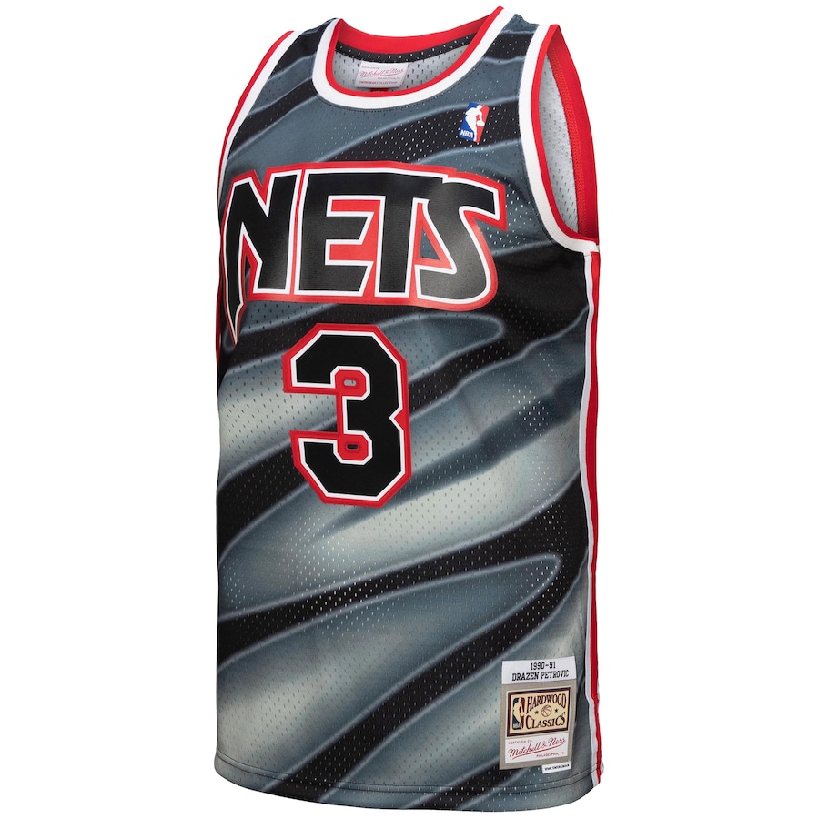 Men's New Jersey Nets Drazen Petrovic Mitchell & Ness Black 1990/91 Hardwood Classics Reload 3.0 Swingman Jersey