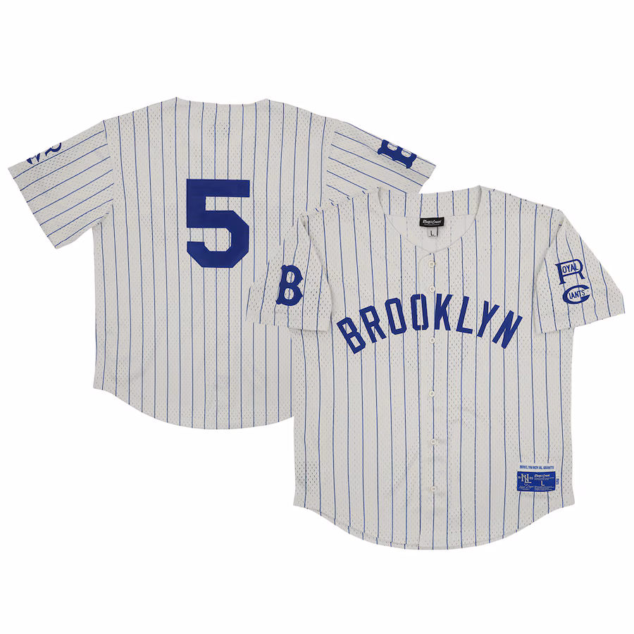 Women's Brooklyn Royal Giants #5 Rings & Crwns Cream Mesh Button-Down Replica Jersey