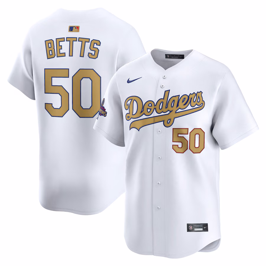 Mookie Betts Los Angeles Dodgers Nike 2025 Gold Collection Limited Jersey – White