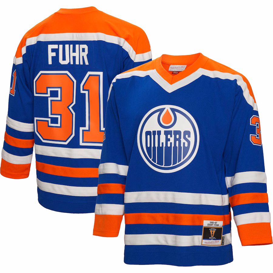 Grant Fuhr Edmonton Oilers Mitchell & Ness 1986/87 Blue Line Player Jersey - Royal