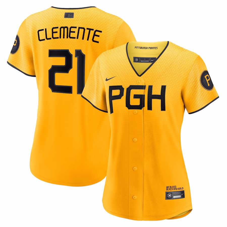 Roberto Clemente Pittsburgh Pirates Nike Women's City Connect Replica Player Jersey - Gold