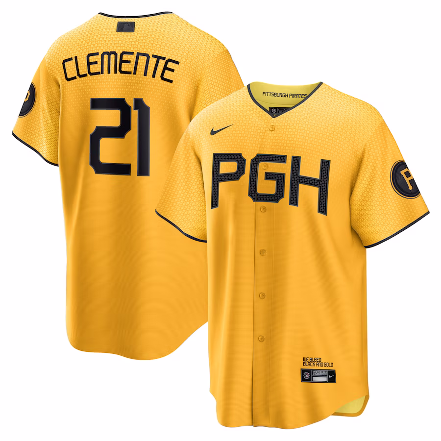 Roberto Clemente Pittsburgh Pirates Nike City Connect Replica Player Jersey - Gold