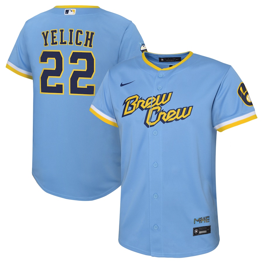 Youth Milwaukee Brewers Christian Yelich Powder Blue City Connect Replica Player Jersey