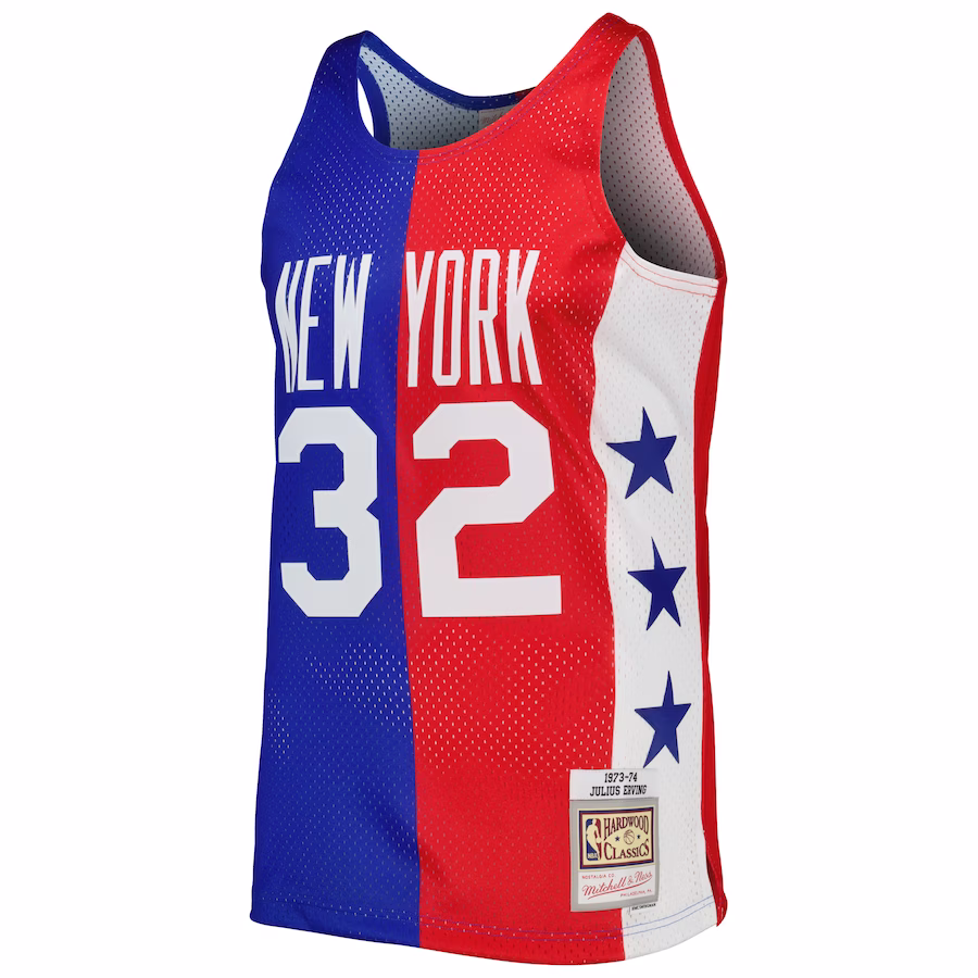 Men's New York Nets Julius Erving Mitchell & Ness Blue/Red Hardwood Classics 1973/74 Split Swingman Jersey