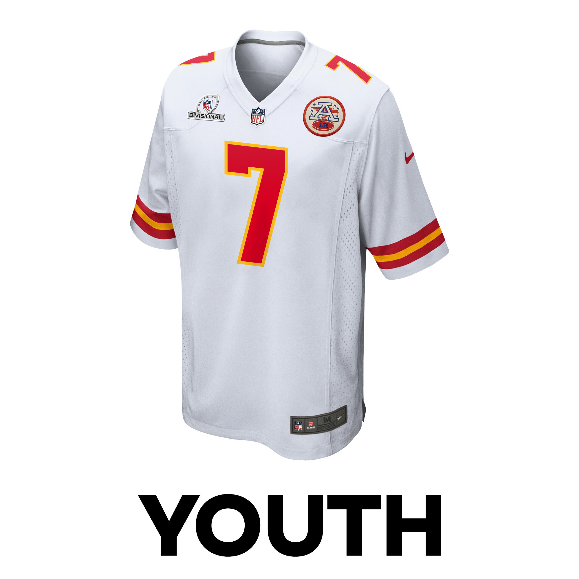 Harrison Butker 7 Kansas City Chiefs 2024 Divisional Patch Game YOUTH Jersey - White
