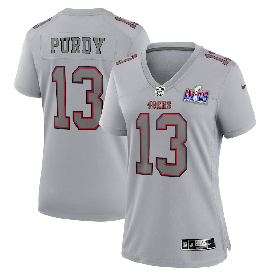 Womens San Francisco 49ers Brock Purdy Gray Super Bowl LVIII Atmosphere Fashion Game Jersey
