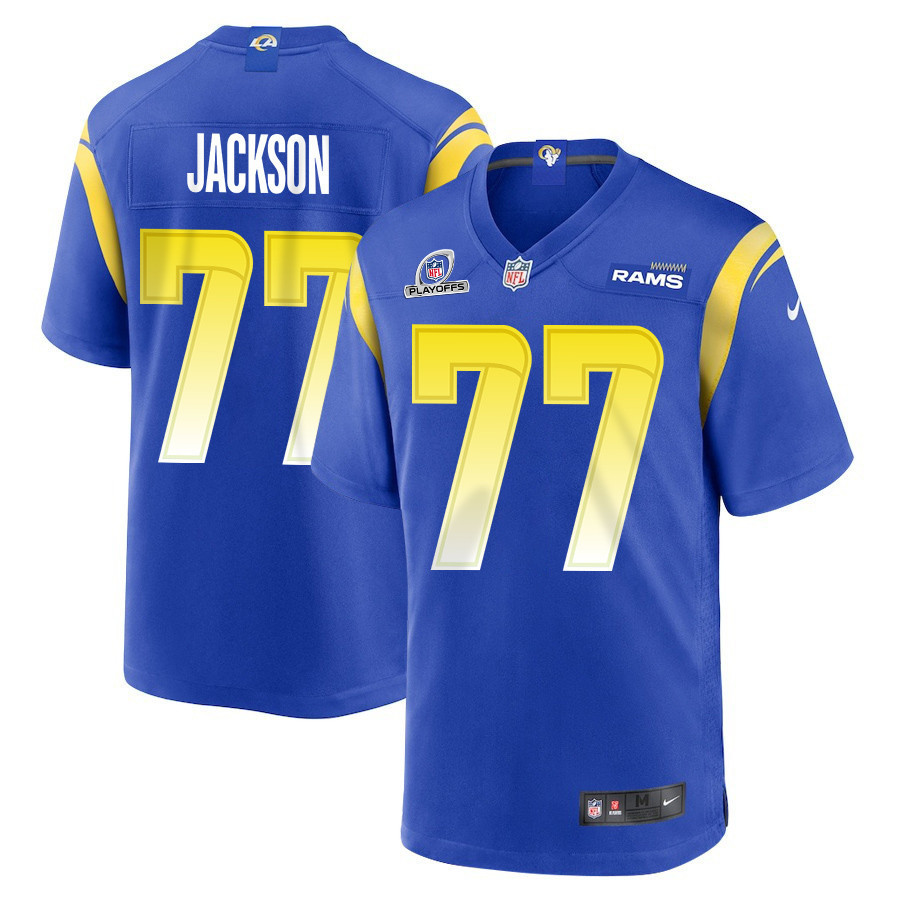 Alaric Jackson 77 Los Angeles Rams 2023 Playoffs Patch Game Men Jersey - Royal