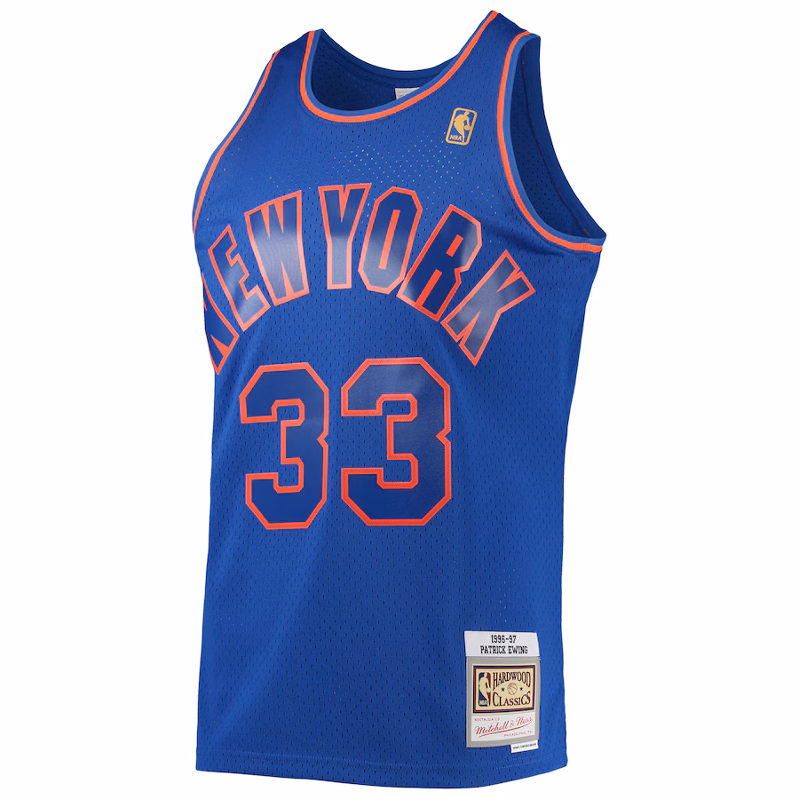 Men's New York Knicks Patrick Ewing Mitchell & Ness Blue 1996-97 Hardwood Classics Swingman Jersey