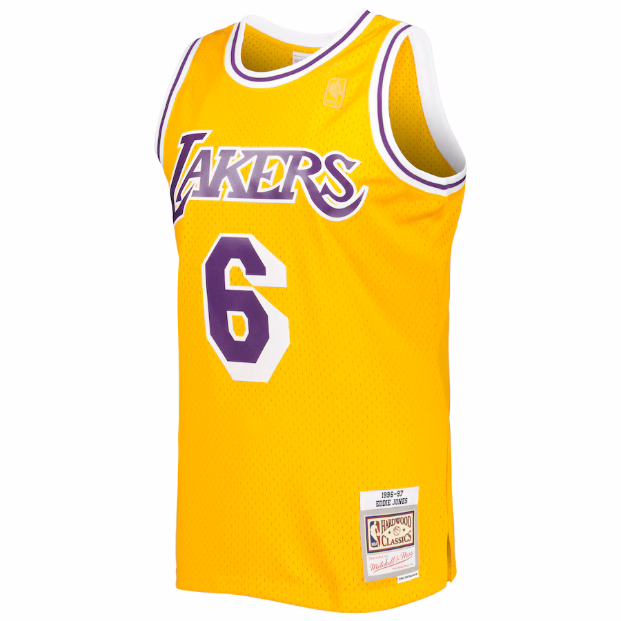 Men's Los Angeles Lakers Eddie Jones Mitchell & Ness Gold Hardwood Classics Swingman Jersey