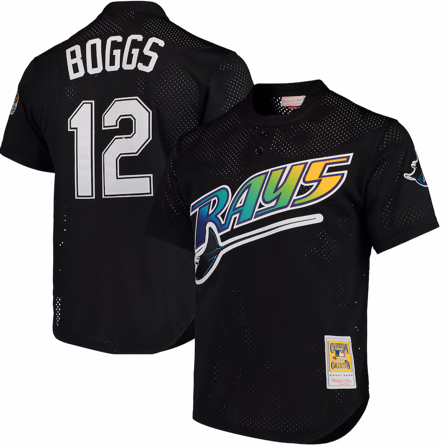 Youth Tampa Bay Rays Wade Boggs Mitchell & Ness Black Cooperstown 1991 Mesh Batting Practice Jersey