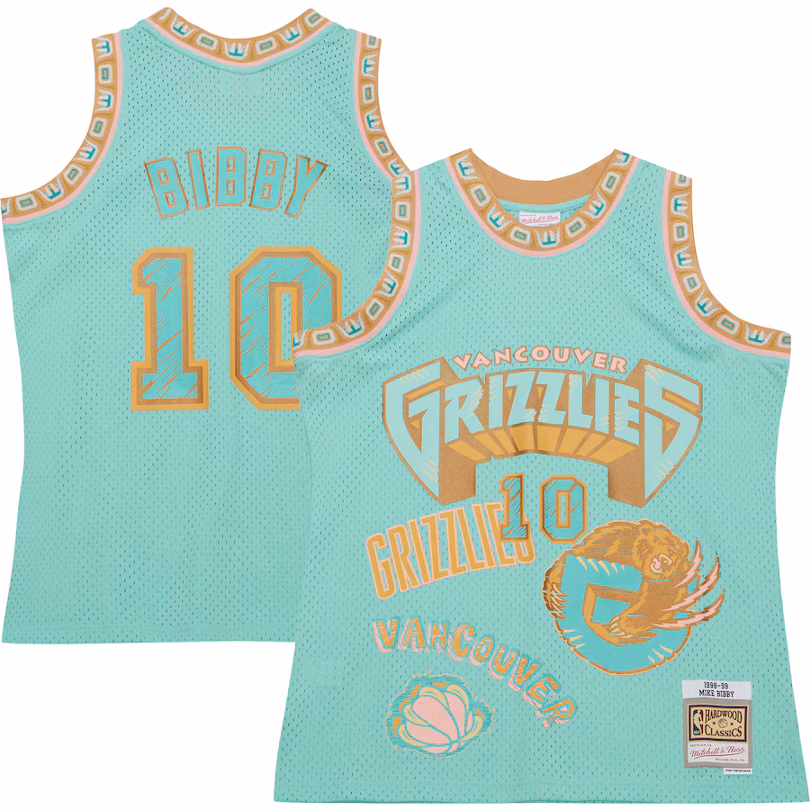 Men's Vancouver Grizzlies Mike Bibby Mitchell & Ness Mint 1998/99 Swingman Sidewalk Sketch Jersey