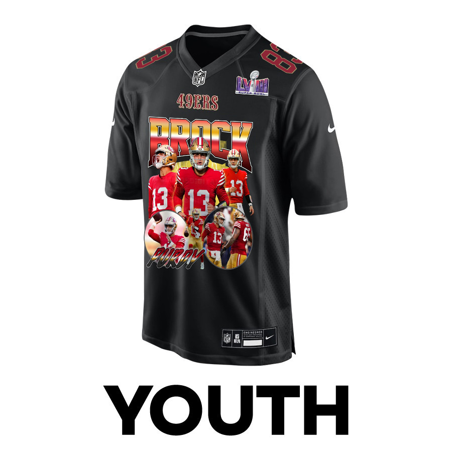 Brock Purdy 13 Signed San Francisco 49ers Niners Fashion Game YOUTH Jersey - Carbon Black