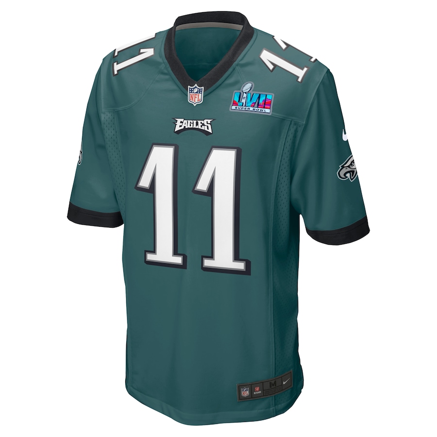 Mens Philadelphia Eagles A.J. Brown Midnight Green Super Bowl LVII Patch Game Jersey