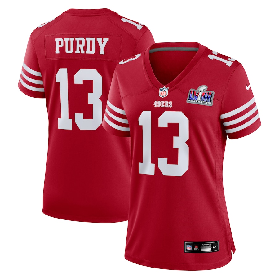 Womens San Francisco 49ers Brock Purdy Scarlet Super Bowl LVIII Game Jersey