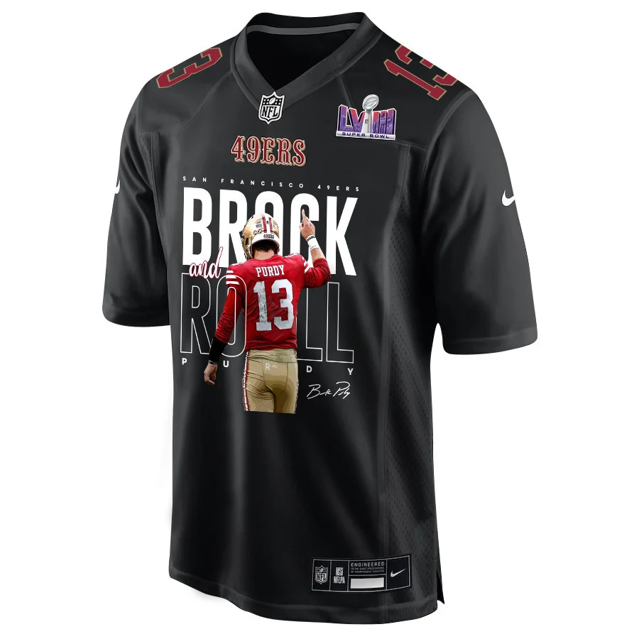 Brock Purdy 13 Signed Brock And Roll San Francisco 49ers V2 Fashion Game Men Jersey - Carbon Black