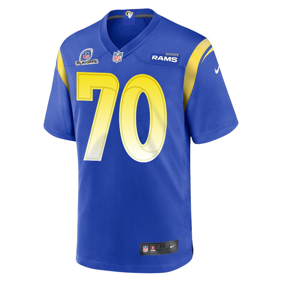 Joe Noteboom 70 Los Angeles Rams 2023 Playoffs Patch Game Men Jersey - Royal