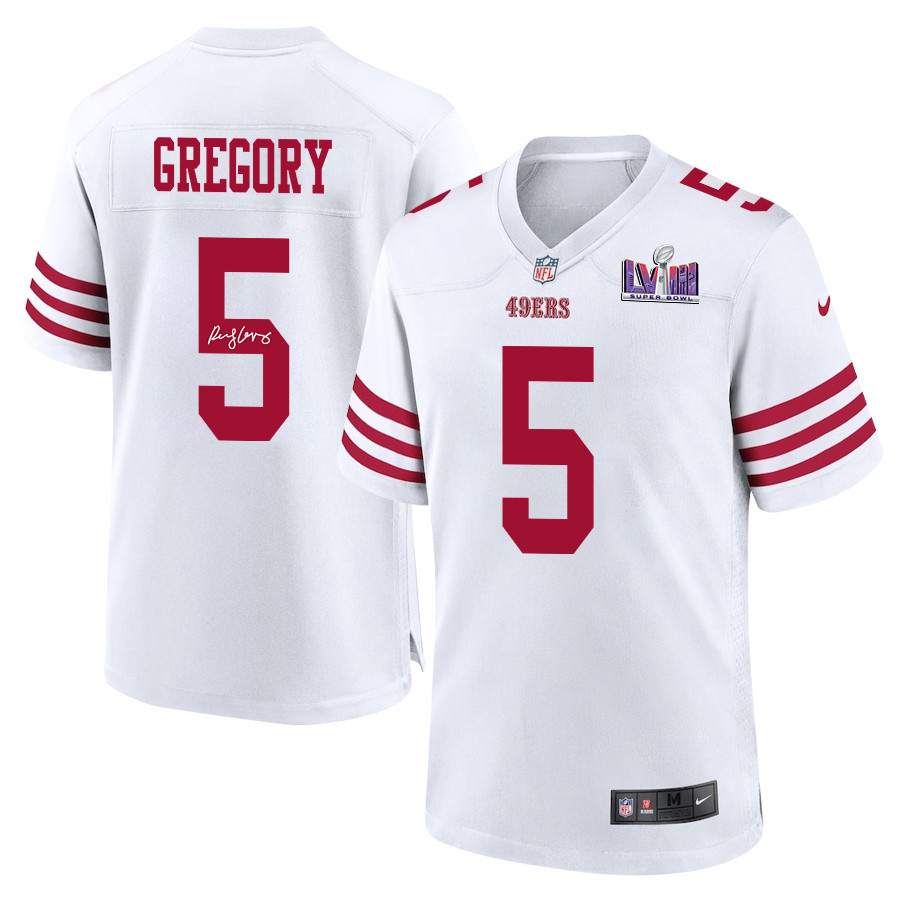 Randy Gregory 5 Signed San Francisco 49ers Super Bowl LVIII Game Men Jersey - White
