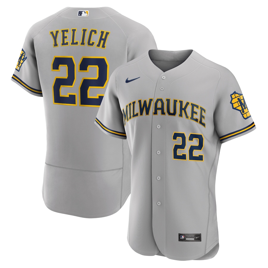Men's Milwaukee Brewers Christian Yelich Gray Road Authentic Player Logo Jersey