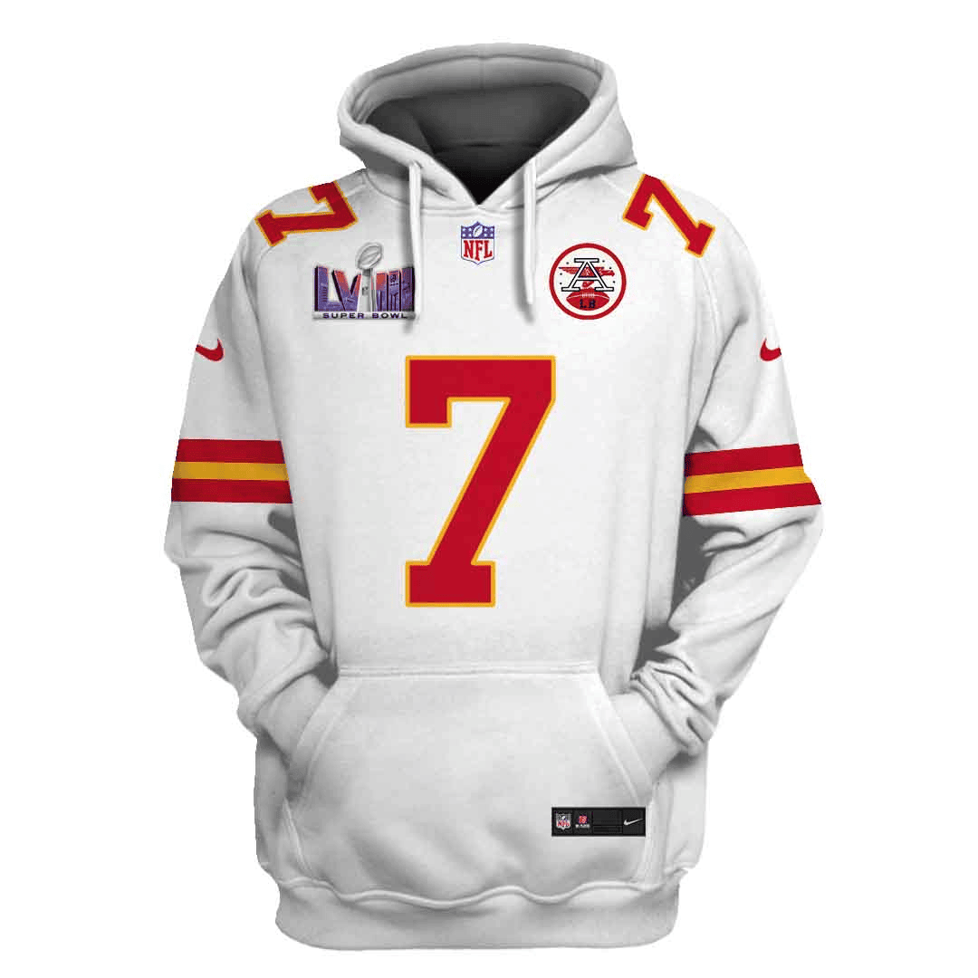 Harrison Butker 7 Kansas City Chiefs Super Bowl LVIII All Over Printed Pullover Hoodie - White