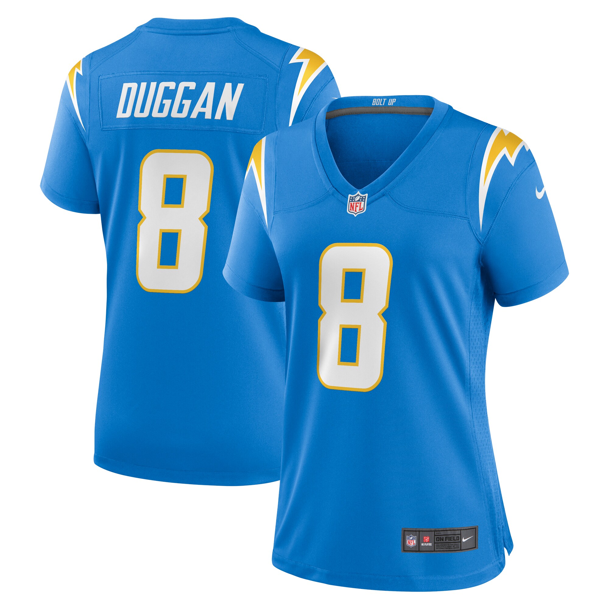 Max Duggan Los Angeles Chargers Women's Team Game Jersey - Powder Blue