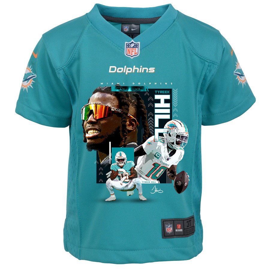 Tyreek Hill 10 Miami Dolphins Run Cheetah Run Game YOUTH Jersey - Aqua