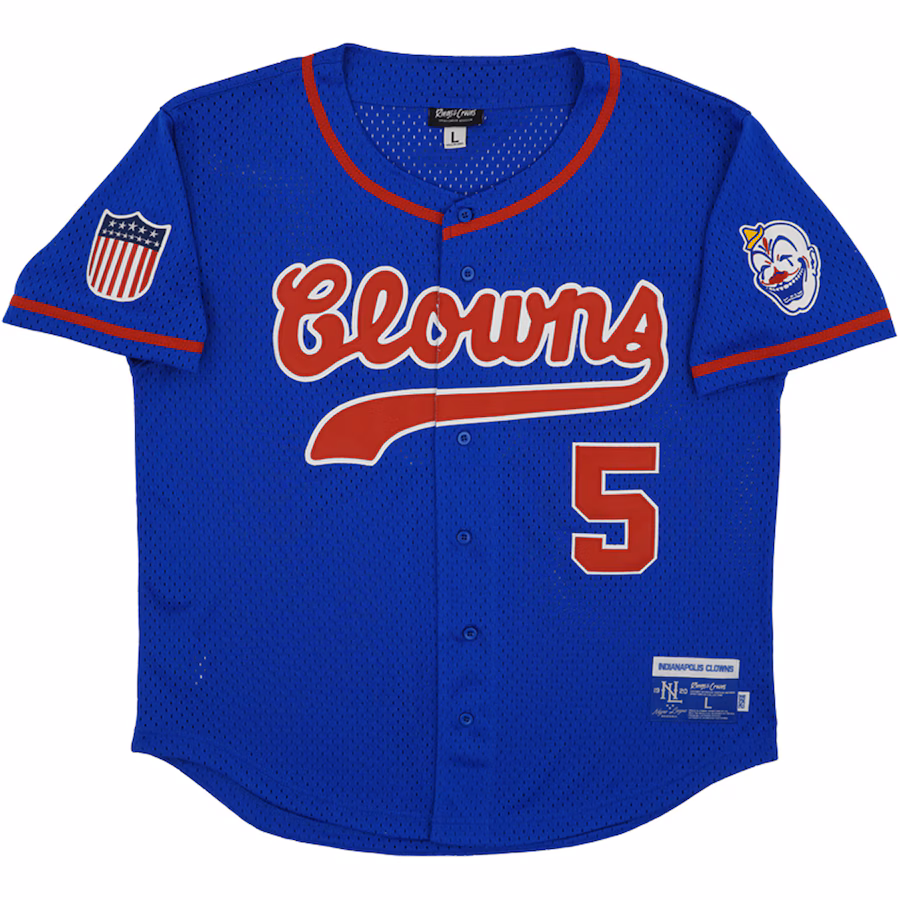 Men's Indianapolis Clowns #5 Rings & Crwns Royal Mesh Button-Down Replica Jersey