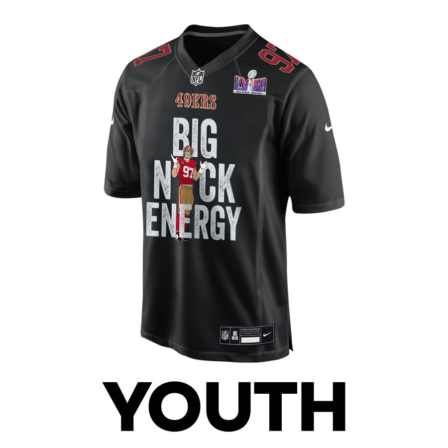 Nick Bosa 97 San Francisco 49ers Big Nick Energy Signed Fashion Game YOUTH Jersey - Carbon Black