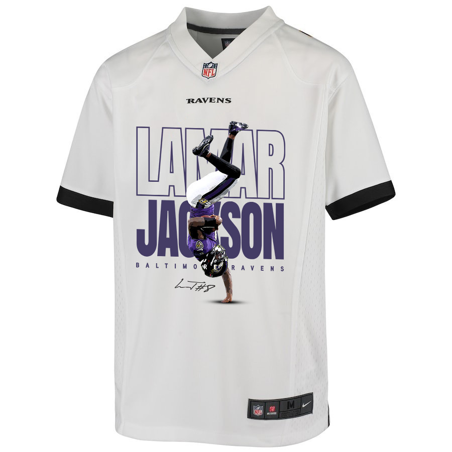 Lamar Jackson 8 Baltimore Ravens Lamar the Merrier Game YOUTH Jersey - White
