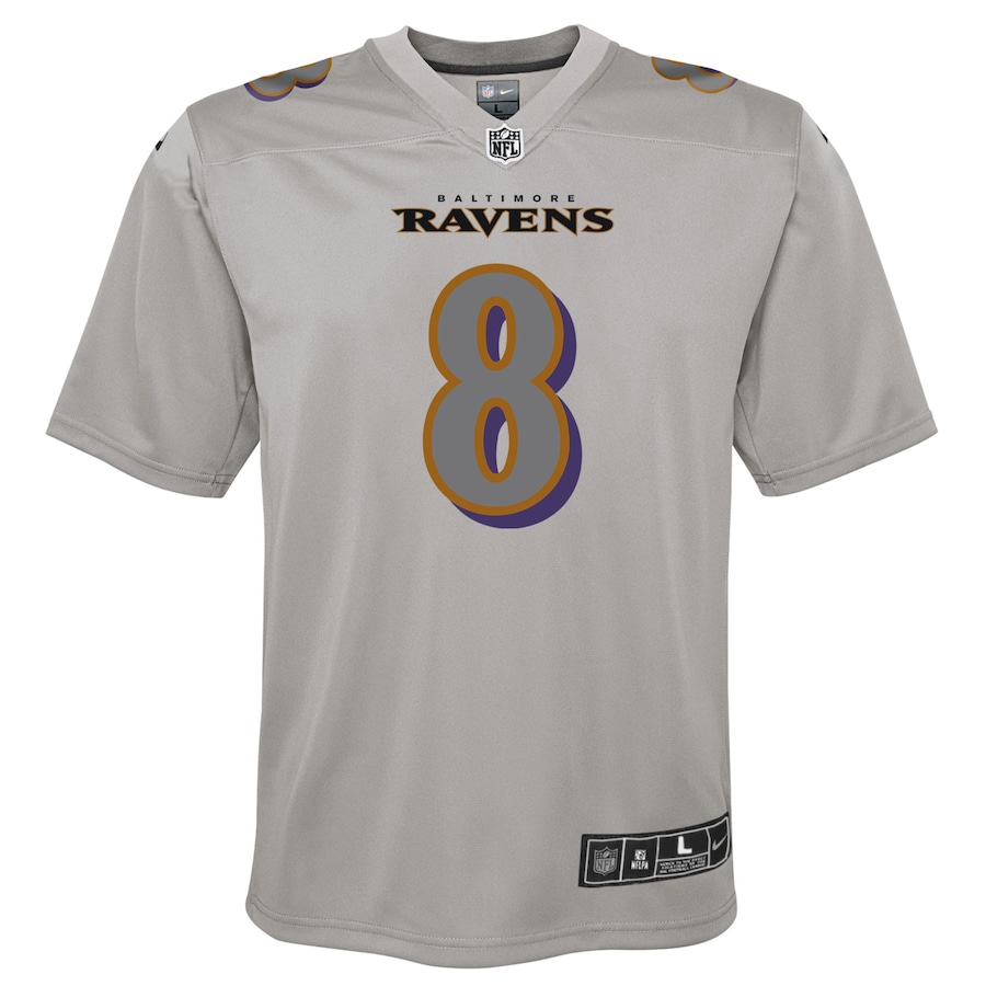 Youth Baltimore Ravens Lamar Jackson Gray Atmosphere Fashion Game Jersey