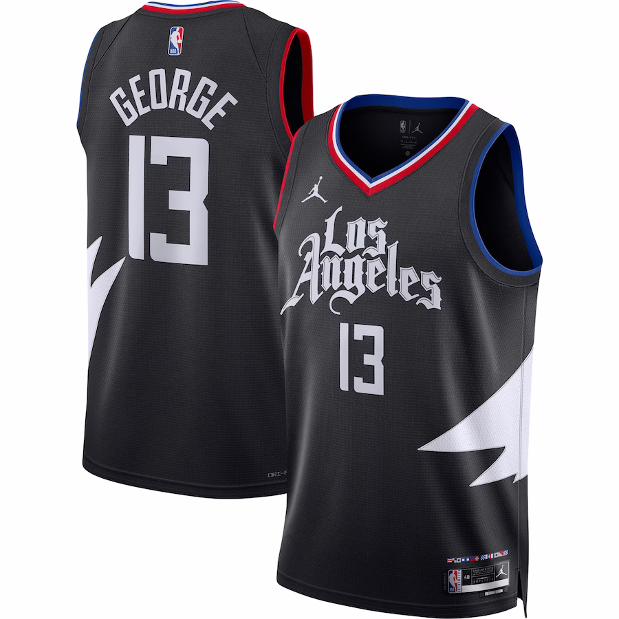 Unisex LA Clippers Paul George Jordan Brand Black Swingman Jersey - Statement Edition