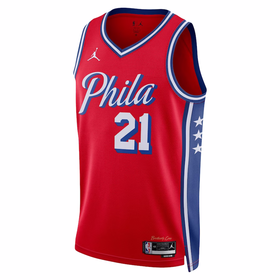 Unisex Philadelphia 76ers Joel Embiid Jordan Brand Red Swingman Jersey - Statement Edition
