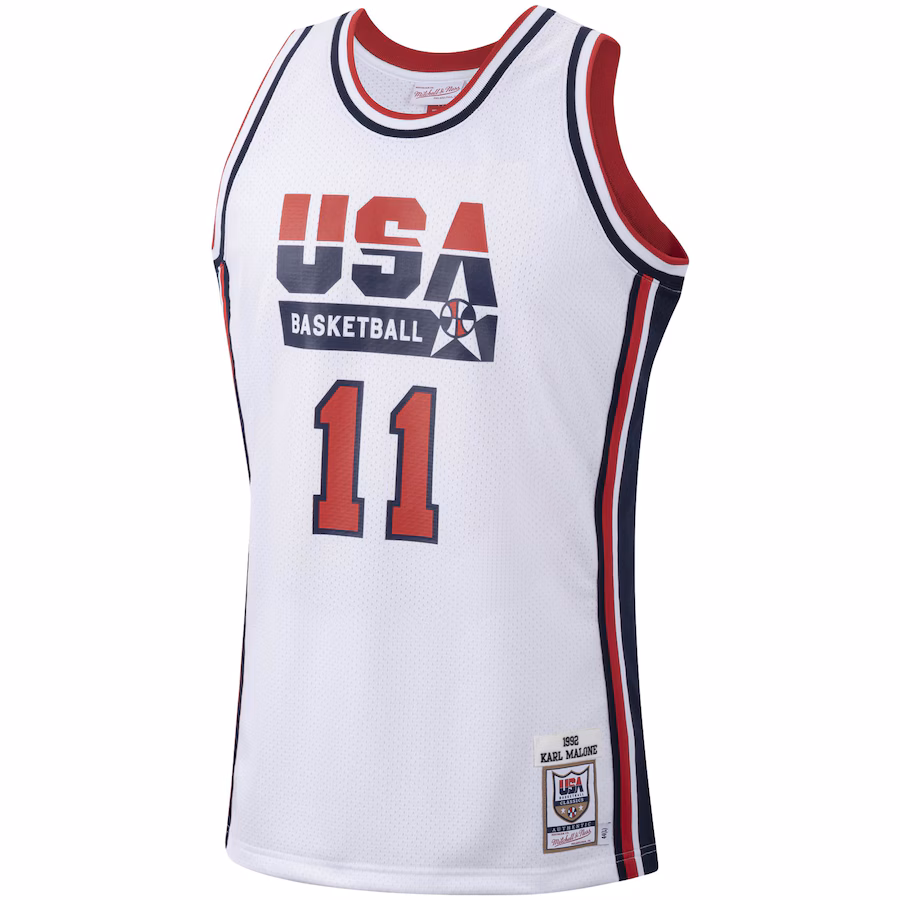 Men's USA Basketball Karl Malone Mitchell & Ness White Authentic 1992 Jersey