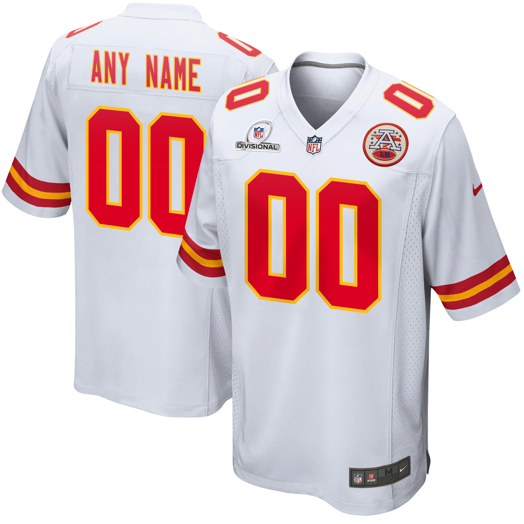 Kansas City Chiefs 2024 Divisional Patch Game Men Custom Jersey - White