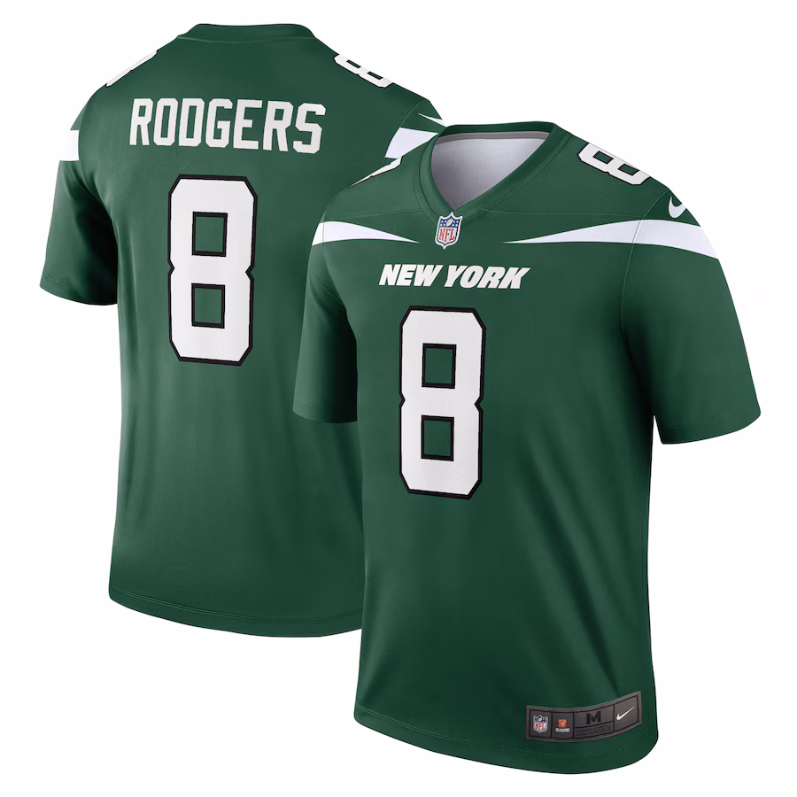 Aaron Rodgers New York Jets Nike Team Legend Player Performance Top - Gotham Green