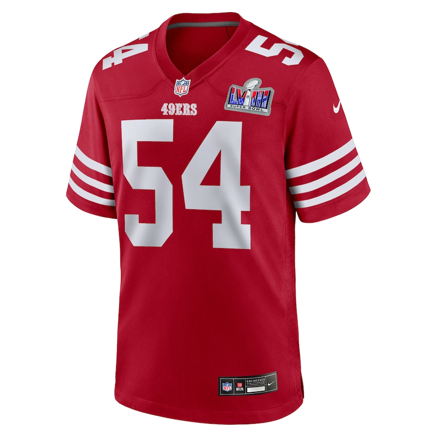 Mens San Francisco 49ers Fred Warner Scarlet Super Bowl LVIII Game Jersey