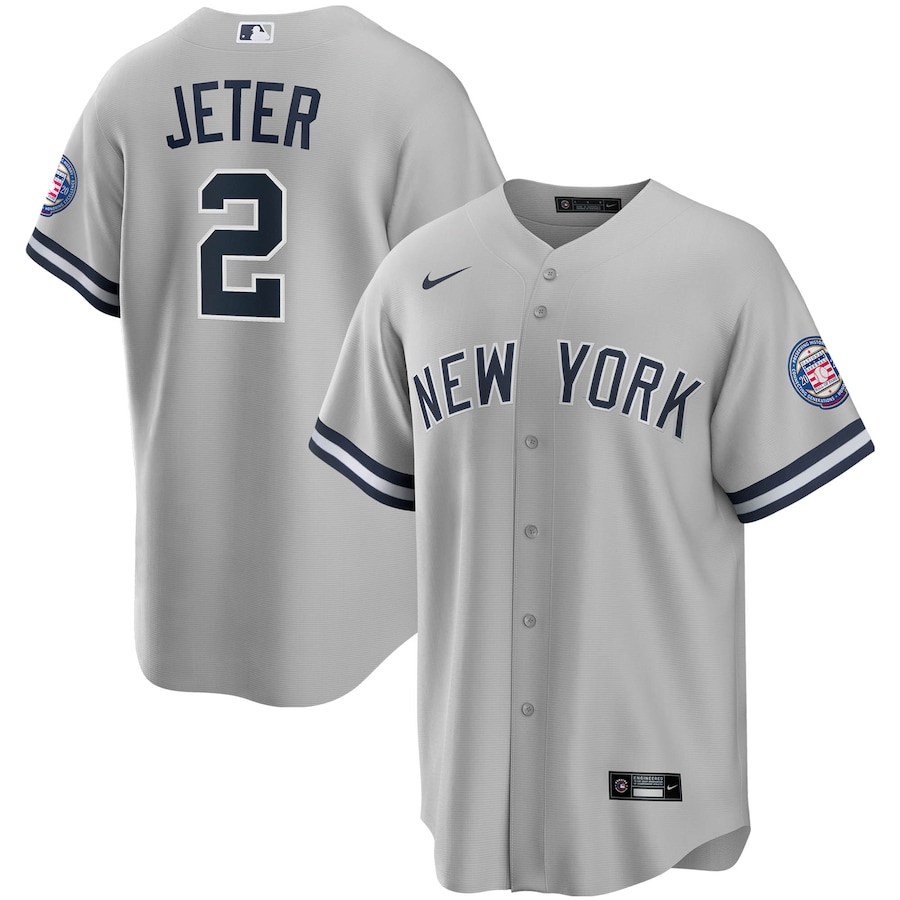 Men's New York Yankees Derek Jeter Gray 2020 Hall of Fame Induction Road Replica Player Name Jersey