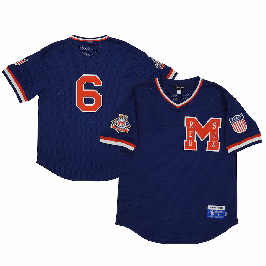 Women's Memphis Red Sox #6 Rings & Crwns Navy Mesh Replica V-Neck Jersey