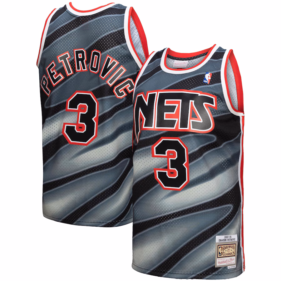 Men's New Jersey Nets Drazen Petrovic Mitchell & Ness Black 1990/91 Hardwood Classics Reload 3.0 Swingman Jersey