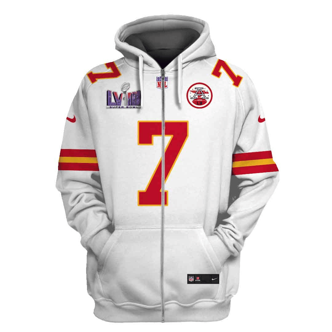 Harrison Butker 7 Kansas City Chiefs Super Bowl LVIII 3D Printed Zip Hoodie - White