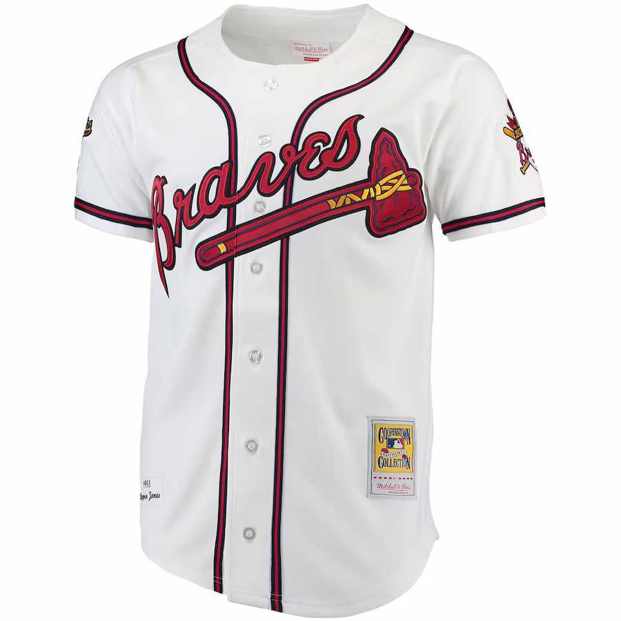 Youth Atlanta Braves Chipper Jones Mitchell & Ness White Authentic Jersey