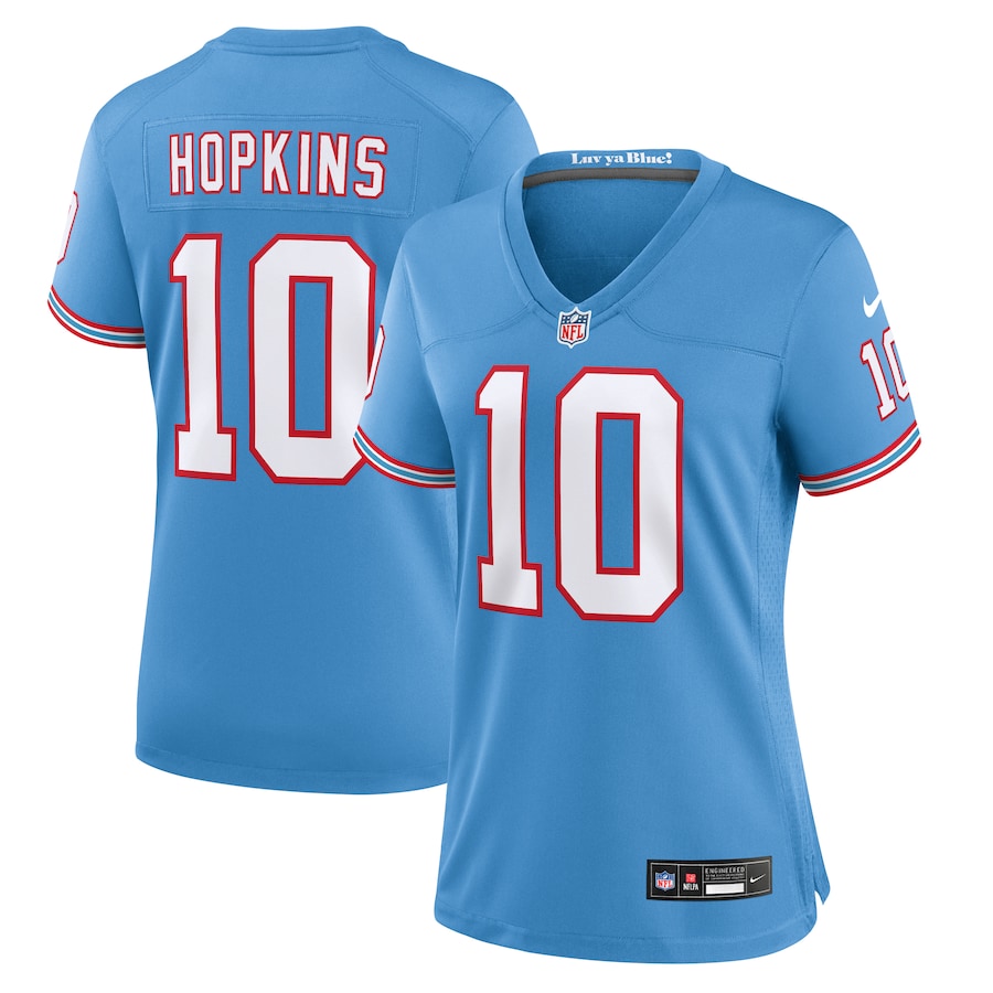 Womens Tennessee Titans DeAndre Hopkins Light Blue Oilers Throwback Player Game Jersey