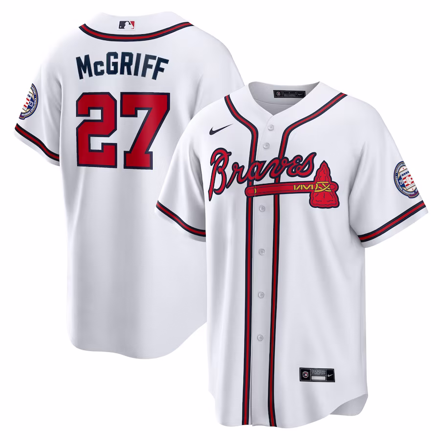 Youth Atlanta Braves Fred McGriff Nike White 2023 Hall of Fame Patch Inline Replica Jersey