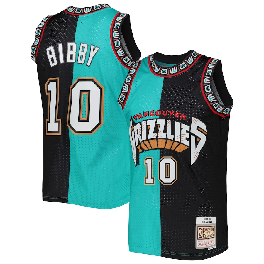 Men's Vancouver Grizzlies Mike Bibby Mitchell & Ness Turquoise/Black Hardwood Classics 1998/99 Split Swingman Jersey