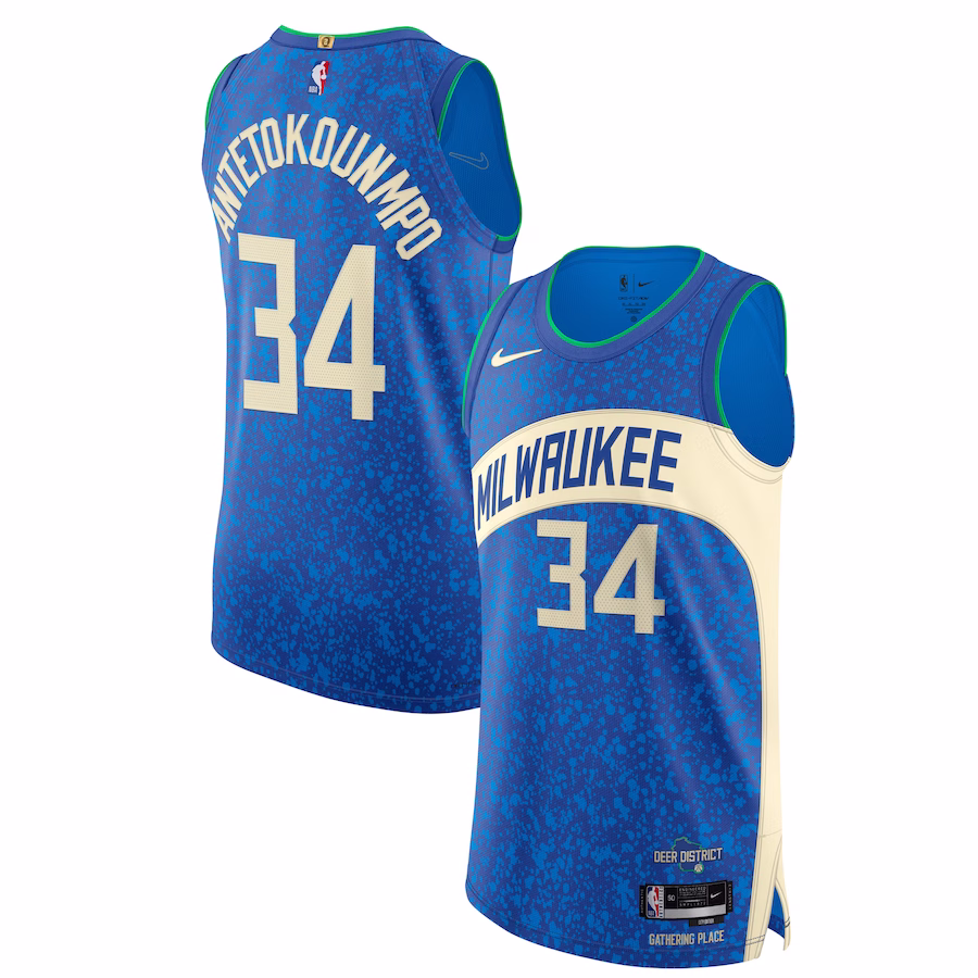 Men's Milwaukee Bucks Giannis Antetokounmpo Nike Blue Authentic Jersey - City Edition