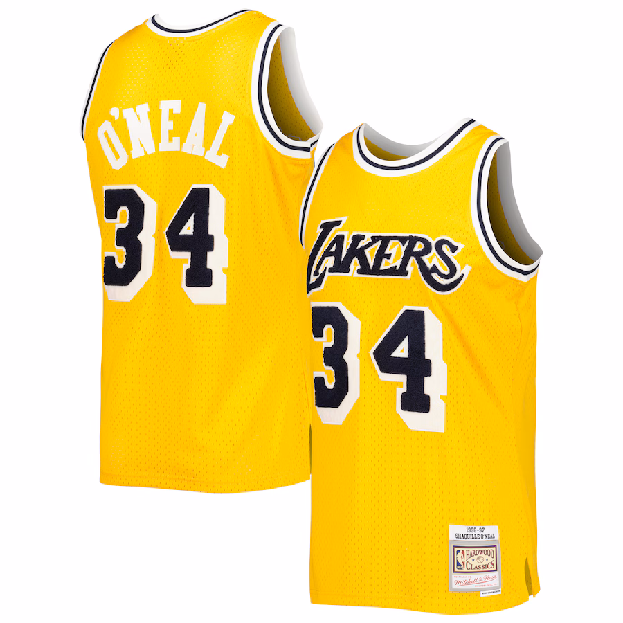 Men's Los Angeles Lakers Shaquille O'Neal Mitchell & Ness Yellow Hardwood Classics Off-Court Swingman Jersey