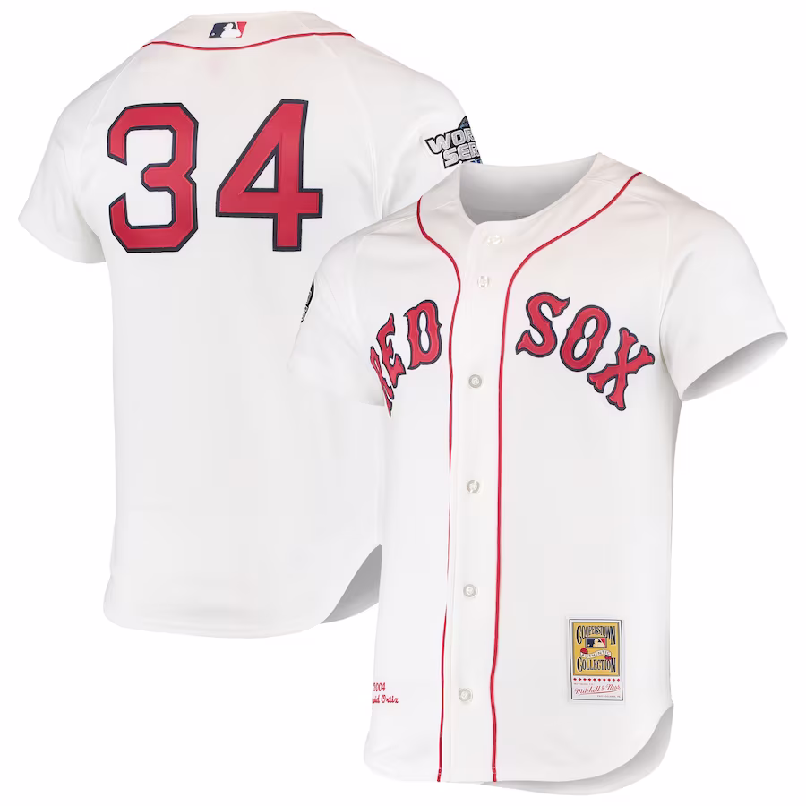 Youth Boston Red Sox David Ortiz Mitchell & Ness White 2004 Cooperstown Collection Home Authentic Jersey